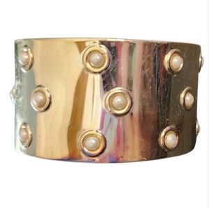 Silvertone Faux Pearl Cuff Bracelet